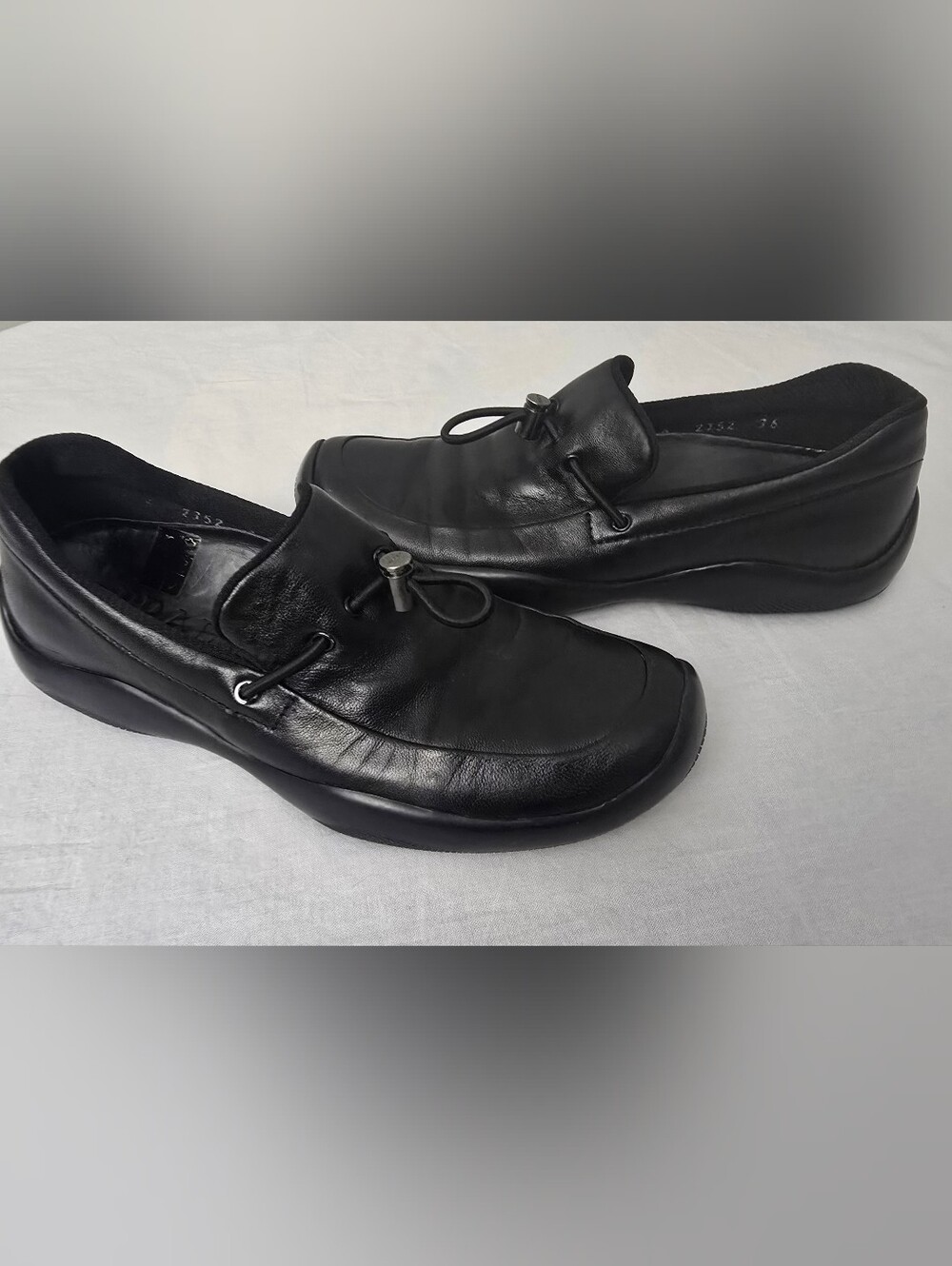 Vtg 90s Y2K Embossed Prada Sport Classic Toggle Loafers Shoes Black Leather Sz 6